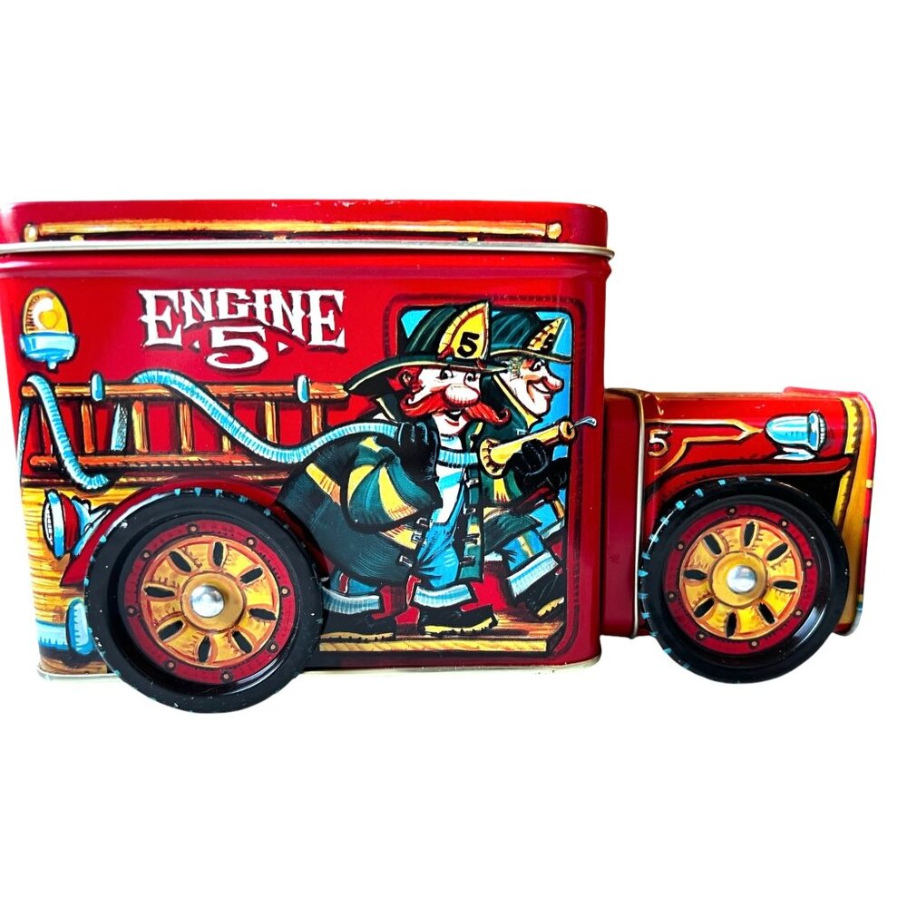 SCC Metal Firetruck Bank Toy Red Gift Container